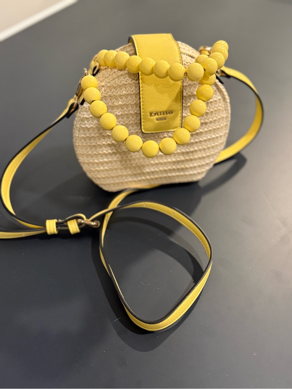 Dune Yellow Straw Crossbody Bag with Beaded Handle